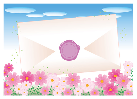 Envelope and sealed-Cosmos flower gardenのイラスト素材