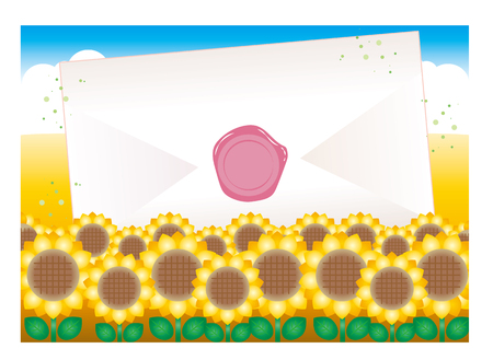 Envelope and sealed-Sunflower fieldのイラスト素材