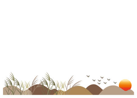 Pampas Grass Fields in sunsetのイラスト素材