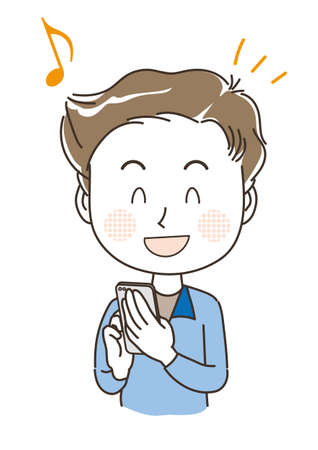 A man operating a mobile phone - Happyのイラスト素材