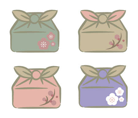 Japanese style furoshiki set  for Takeaway - Square type with patternのイラスト素材