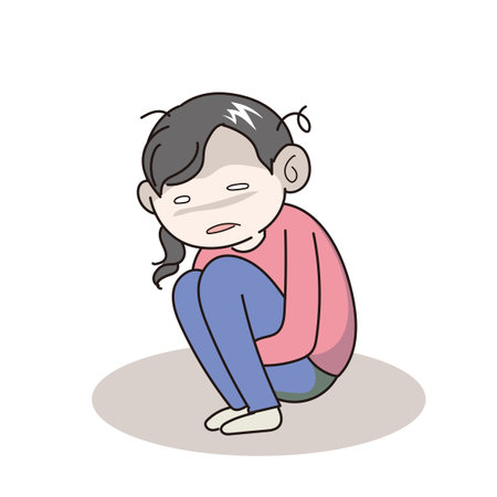 Stressed young woman crouching down- vector imageのイラスト素材