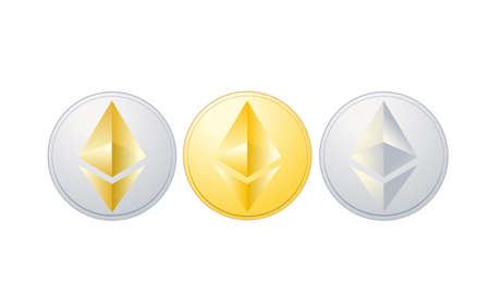 Ethereum of cryptocurrency. Three color coin image.のイラスト素材