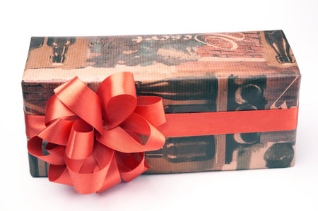 Ornament Gift Box with Red Satin Ribbon Bow 