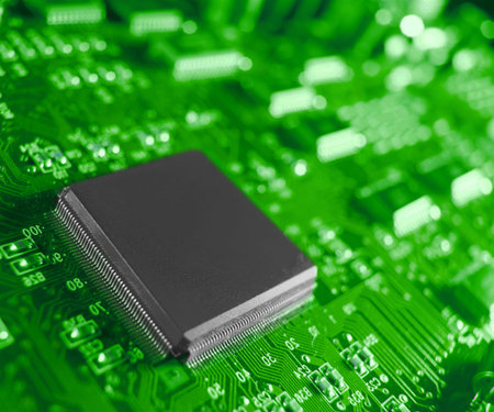 Closeup of electronic circuit board with processor.Focus on chip!