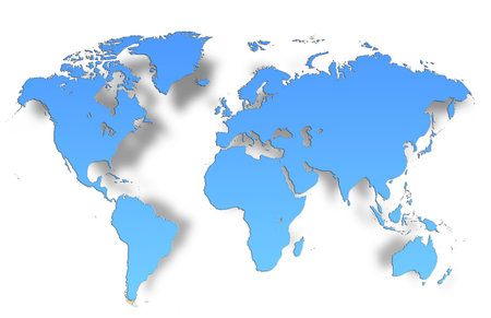 World map of light blue colors. 
