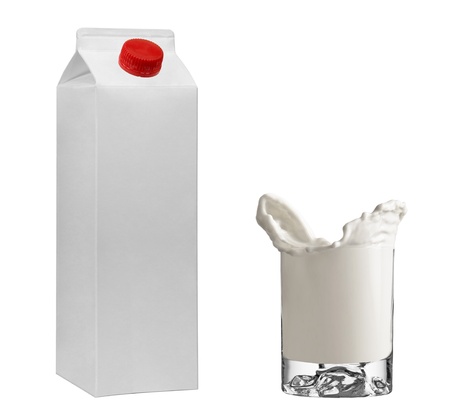 Ðetrapak + Freeze milk in glass isolated on white backgroundの写真素材