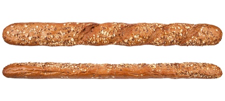 Long loaf. French bread with many different seeds isolated on the white background. Rye breadの写真素材