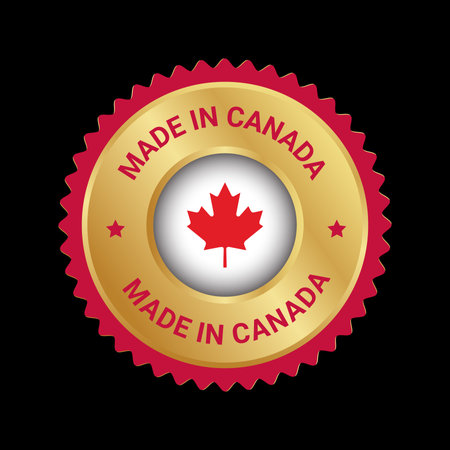Made in Canada gold seal with maple leaf on black background. Vector illustration.のイラスト素材