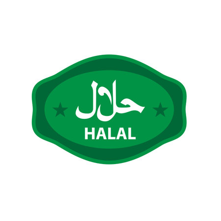 Halal logo. Halal badge, Round stamp and vector logo. Halal sign designのイラスト素材