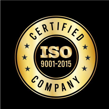 ISO certification . ISO 90012015 logo . ISO 9000 certification Premium Vector goldenのイラスト素材
