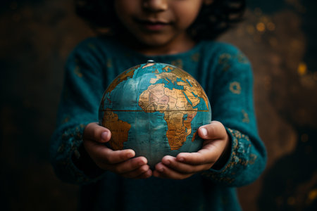 small children's hands holding the globeの素材
