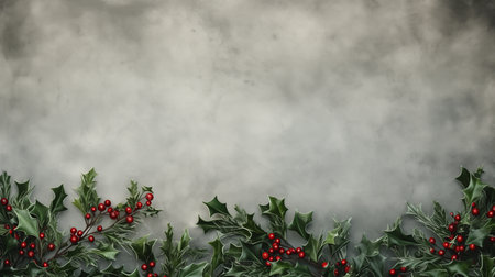 Christmas dark background with mistletoe and Christmas tree branchesの素材