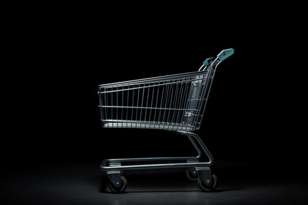 on a black background empty grocery cartの素材