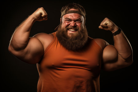 fat bearded man showing bicepsの素材