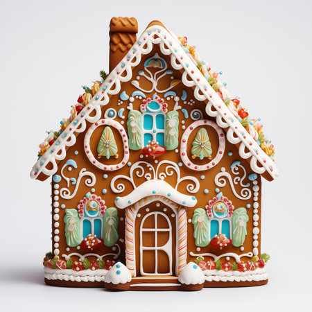 beautifully decorated gingerbread house isolated on transparent backgroundの素材