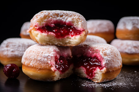 Jelly Donuts Sufganiyot traditional Jewish dish, close-upの素材