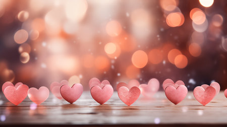 small pink hearts on a light background, bokeh in the backgroundの素材