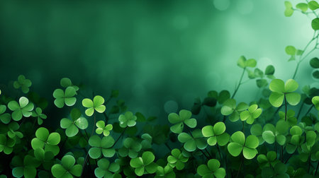 green background with clover leaves and bokeh. Festive background for St. Patrick's Dayの素材