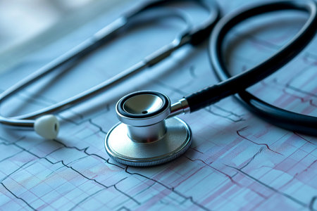 The statoscope lies on paper with a cardiogramの素材