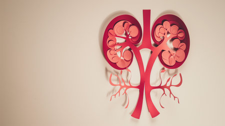 mockup of a kidney cut out of paper on a light backgroundの素材
