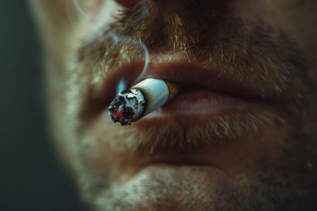 smoking man with unshaven stubble close up, depression conceptの素材