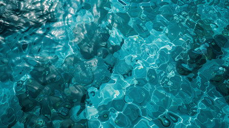Transparent blue texture of clear water surface with splashes and waves, top viewの素材