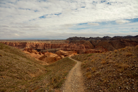 beautiful landscape, trail leading to canyonsの写真素材