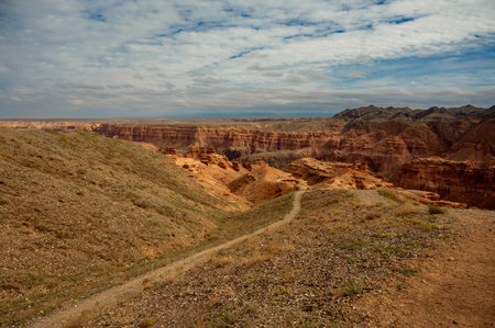 beautiful landscape, trail leading to canyonsの写真素材