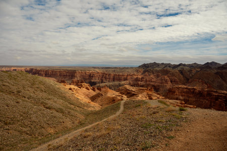 beautiful landscape, trail leading to canyonsの写真素材