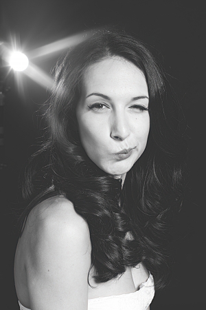 Black and white photo of portrait beautiful Brunette Girl with different emotions, a series of photos  Studio shotの写真素材