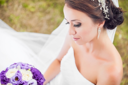 Beautiful bride outdoorの写真素材