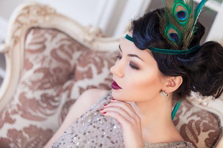 Vogue style vintage portrait. Chicago, 1930-40s theme. Retro-stylized woman