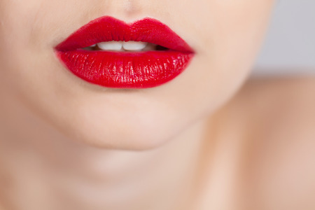 Sexy Lips. Beauty Red Lips Makeup. Macro photographyの写真素材