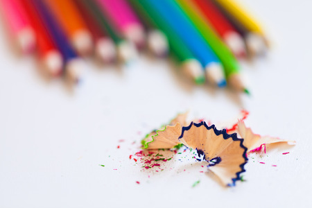 Many different colored pencils on white backgroundの写真素材