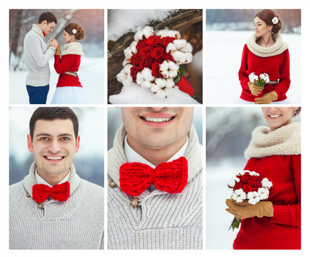 wedding in winter forestの写真素材