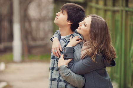 Young couple in a cityの写真素材