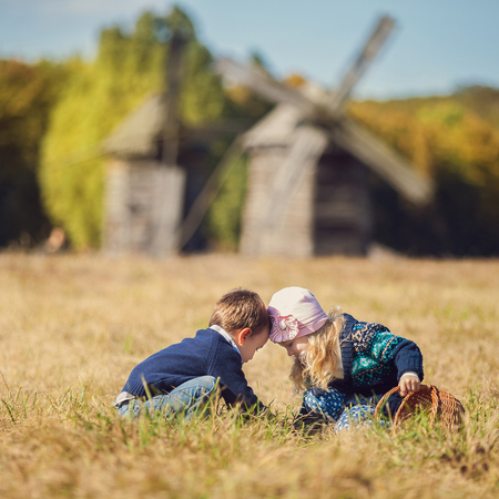 Adorable happy kids outdoors on sunny dayの写真素材