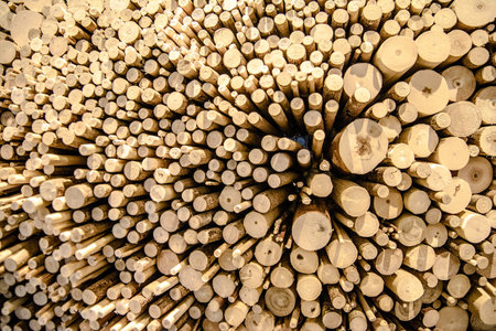 Small felled hemp, branches are exhibited near a different height for the backgroundの写真素材