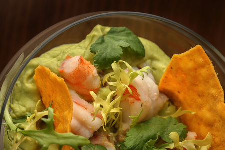 Prawn salad with vegetables. Close upの写真素材