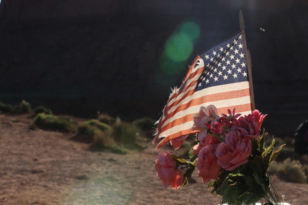 American flag and flowersの写真素材