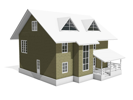 3d illustration of a two-storey cottage house. Walls from blocks are highlighted in color. 3d modelingの写真素材