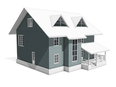 3d illustration of a two-storey cottage house. The walls of the blocks are highlighted in gray. 3d modelingの写真素材