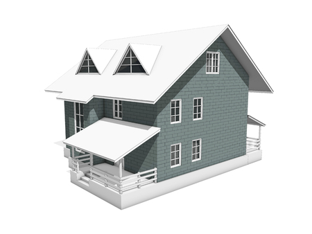 3d illustration of a two-storey cottage house. The walls of the blocks are highlighted in gray. View 2. 3d modelingの写真素材