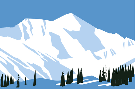 Painted snow mountains. Vector drawingのイラスト素材