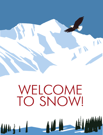 Painted snowy mountains poster. Vector drawingのイラスト素材