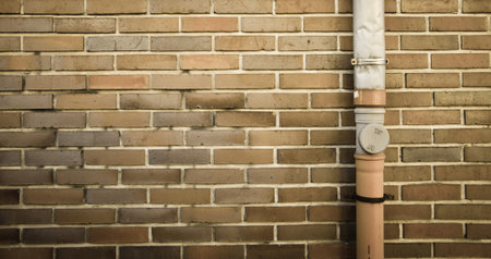 brown brick wall with drainpipe on the right side of frame background
