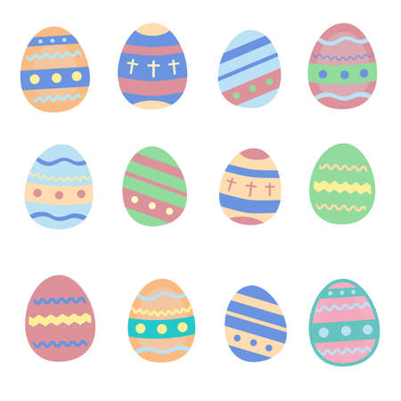 Colorful decorated Easter eggs made in  vector. Illustration in pastel colors. Cute festive background templateのイラスト素材