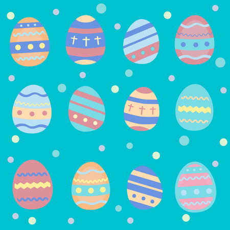 Colorful decorated Easter eggs made in  vector. Illustration in pastel colors. Cute festive background templateのイラスト素材