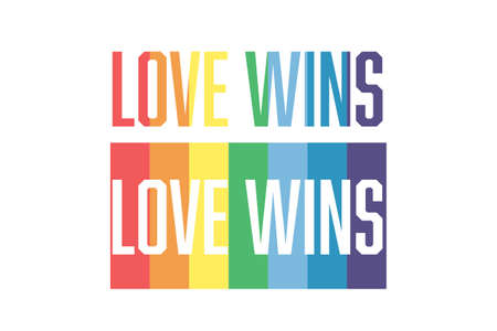 Love Wins - typography quote on rainbow flag background. Vector illustration for Happy Pride Day and LGBTQ Community support.のイラスト素材